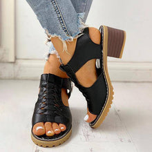 Laden Sie das Bild in den Galerie-Viewer, Libiyi Peep Toe Cutout Zipper Chunky Heeled Sandals - Libiyi