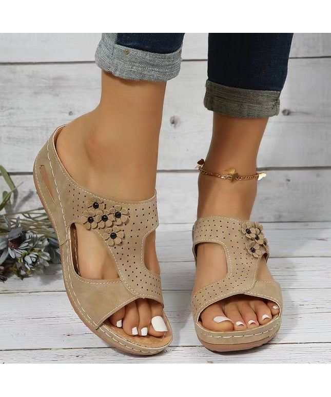 Women's Hollow Open Toe Fish Mouth Wedge Slippers - Libiyi