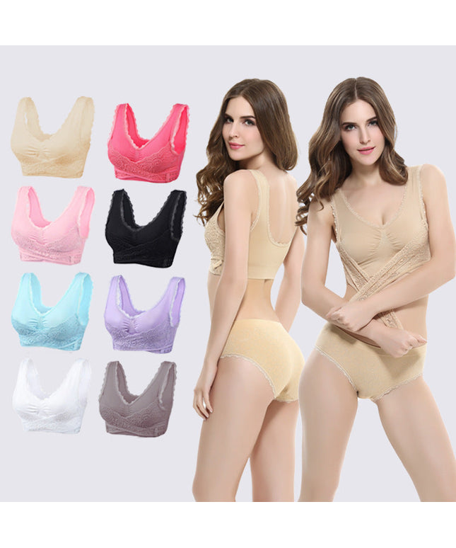 Women's Plus Size Lace Wide Straps Wireless Bra Front Closure Push Up Bras - Keillini