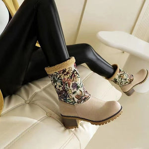 Women's warm thick sole high heel snow boots - Libiyi