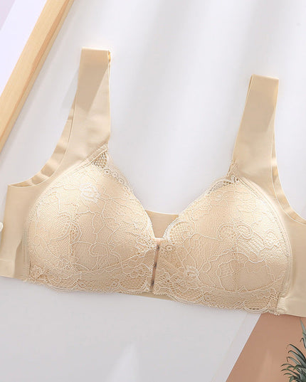 Women's Plus Size Lace Wide Straps Wireless Bra Front Closure Push Up Bras - Keillini