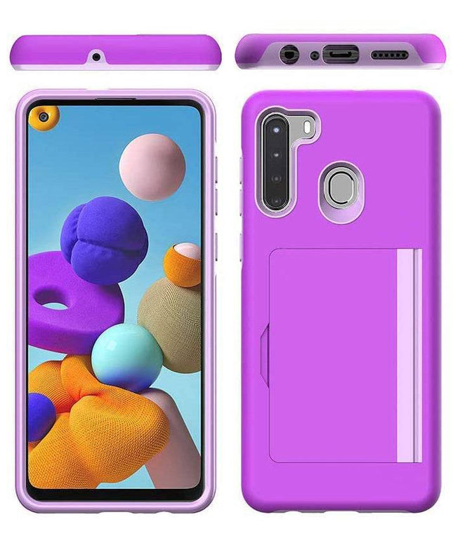 Armor Protective Card Holder Case for Samsung A21(US) With 1 PACK Screen Protector - Libiyi
