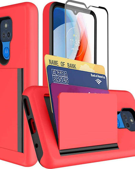 Armor Protective Card Holder Case for Moto G Play 2021 With Screen Protector - Libiyi