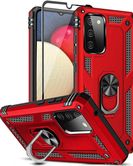 Samsung A02S Luxury Armor Ring Bracket Phone Case With 1-Pack Tempered Glass Screen Protector - Libiyi