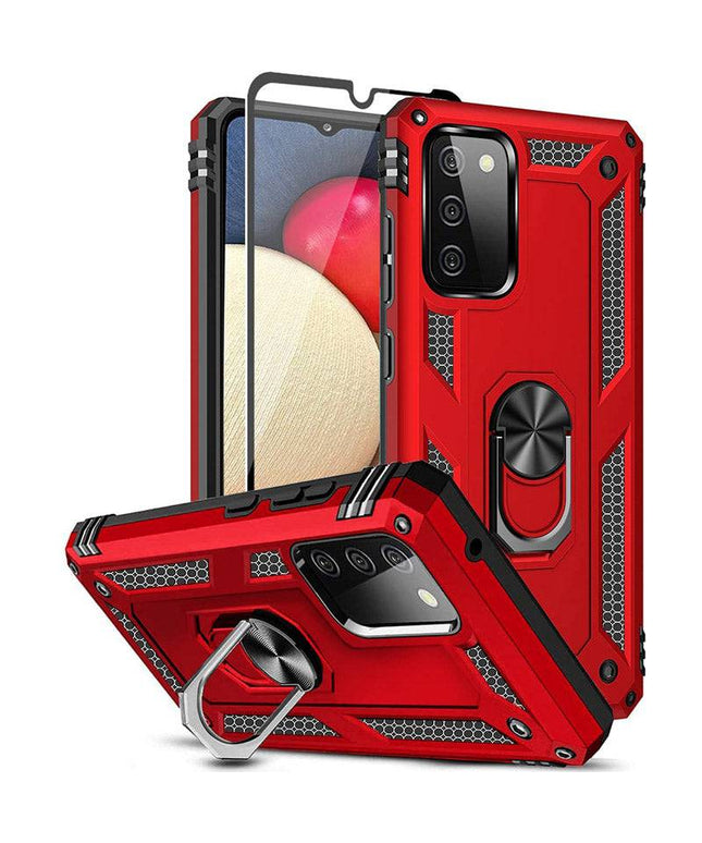 Samsung A02S Luxury Armor Ring Bracket Phone Case With 1-Pack Tempered Glass Screen Protector - Libiyi