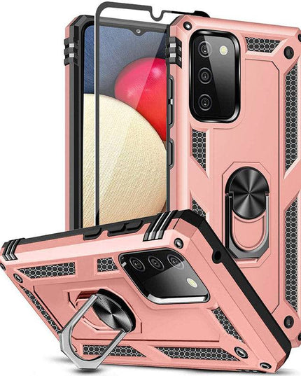 Samsung A02S Luxury Armor Ring Bracket Phone Case With 1-Pack Tempered Glass Screen Protector - Libiyi