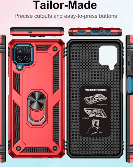 Samsung A12 Luxury Armor Ring Bracket Phone Case With 1-Pack Tempered Glass Screen Protector - Libiyi