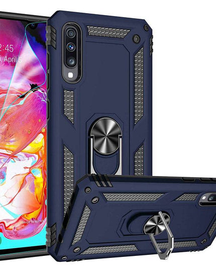 Samsung A70 Luxury Armor Ring Bracket Phone Case With 1-Pack Tempered Glass Screen Protector - Libiyi