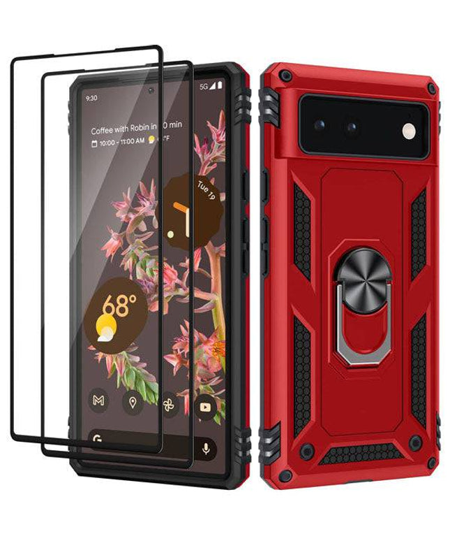 Luxury Armor Ring Bracket Phone case For Google Pixel 6 With 2-Pack Screen Protectors - Libiyi