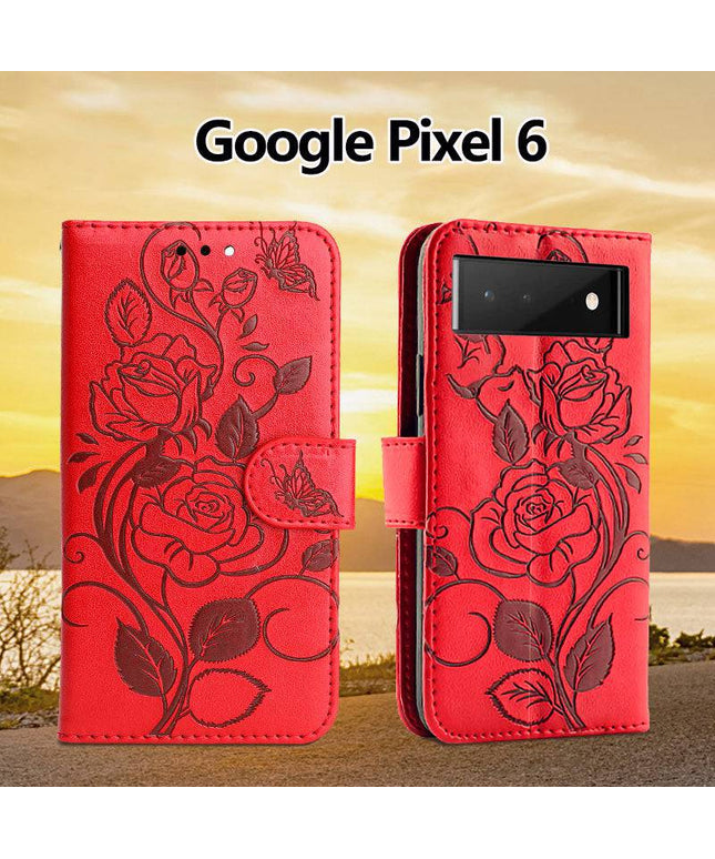 3D Embossed Rose Wallet Case For Google Pixel 6 - Libiyi
