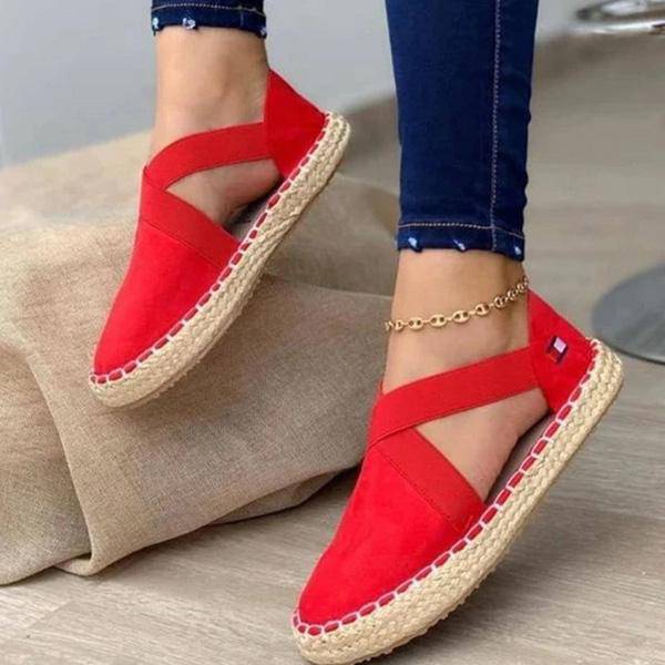 Libiyi Flat Straw Braid Elastic Strap Casual Shoes - Libiyi