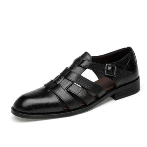 Libiyi Men's Business Casual Sandals Ankle Strap Flats Soft Leather Shoes - Libiyi