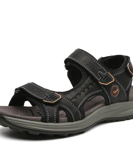 Libiyi Men Comfy Cowhide Leather Opened Toe Hook Loop Outdoor Sport Sandals - Libiyi