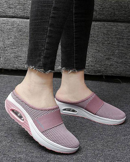 Libiyi Women Daily Fly Knit Fabric Summer Air Cushion Mule Slippers - Libiyi
