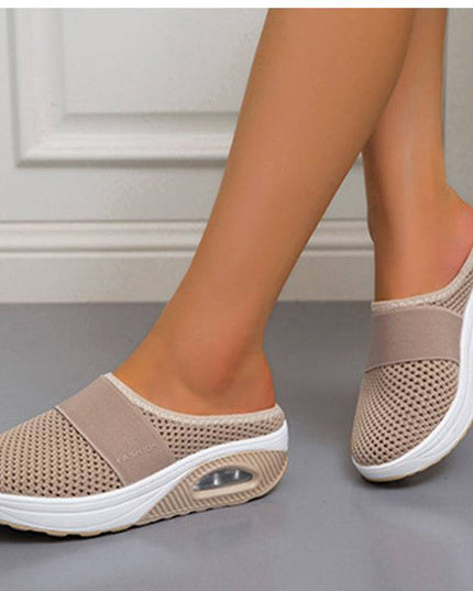 Libiyi Women Daily Fly Knit Fabric Summer Air Cushion Mule Slippers - Libiyi