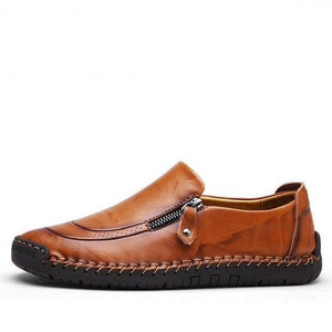 Libiyi Men Hand Stitching Zipper Slip-ons Leather Shoes - Libiyi