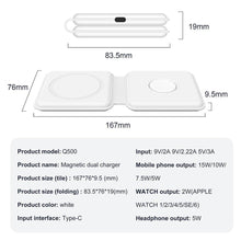 Laden Sie das Bild in den Galerie-Viewer, 15W Qi Wireless Magnetic 2 in 1 Foldable Fast Charger for iPhone 12 11 Airpods Apple Watch - Libiyi