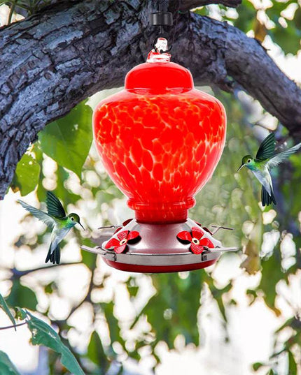 Hand Blown Glass Hummingbird Feeder  - 38 Ounces - Libiyi