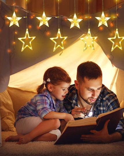 LED Star Curtain Lights 12 Stars 8 Modes Christmas String Lights - Libiyi