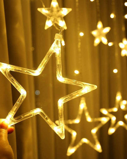 LED Star Curtain Lights 12 Stars 8 Modes Christmas String Lights - Libiyi