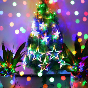 LED Star Curtain Lights 12 Stars 8 Modes Christmas String Lights - Libiyi