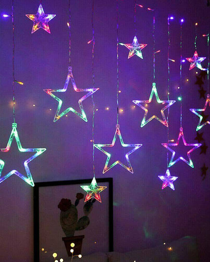 LED Star Curtain Lights 12 Stars 8 Modes Christmas String Lights - Libiyi